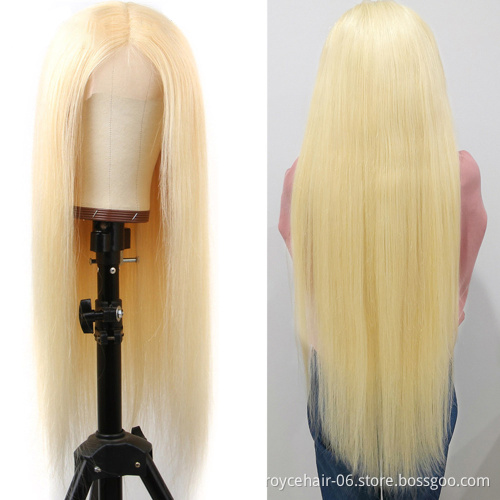 One Donor Virgin Blonde Hair Lace Wigs For Women,Cheap Peruvian Human Hair Bone Straight Cuticle Aligned 5x5 Lace Closure Wig